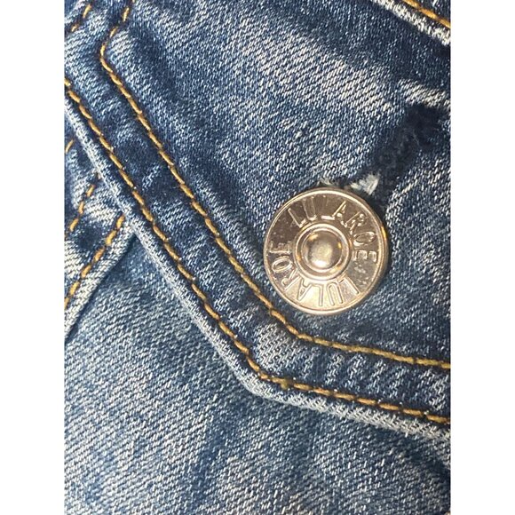 LulaRoe Harvey Blue Stonewashed Denim Jean Jacket Size XS Embroidery Rose - Picture 5 of 11